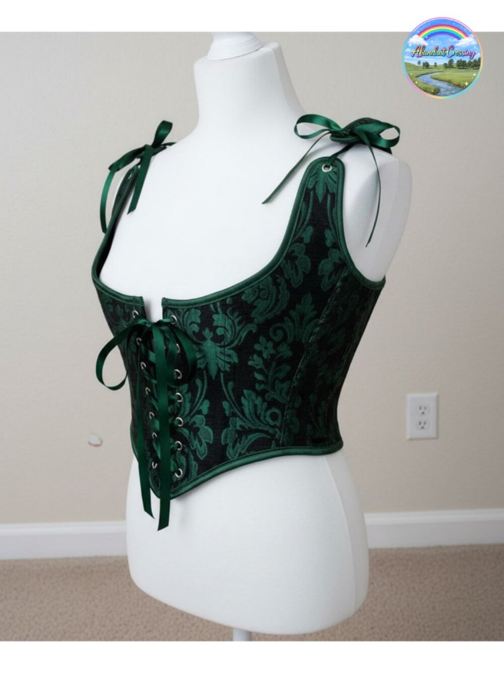 Renaissance Corset Top Jacquard Lace Up Underbust Bustier Womens
